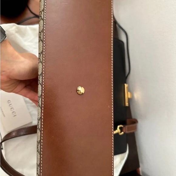 GG Supreme Monogram Calfskin Medium Padlock Shoulder Bag Beige Black Cuir - Picture 7 of 8